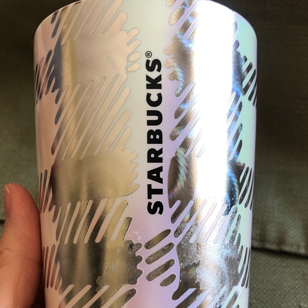 Starbucks Metallic Silver Tumbler with Bright Pink lid 12 Oz - Picture 6 of 6